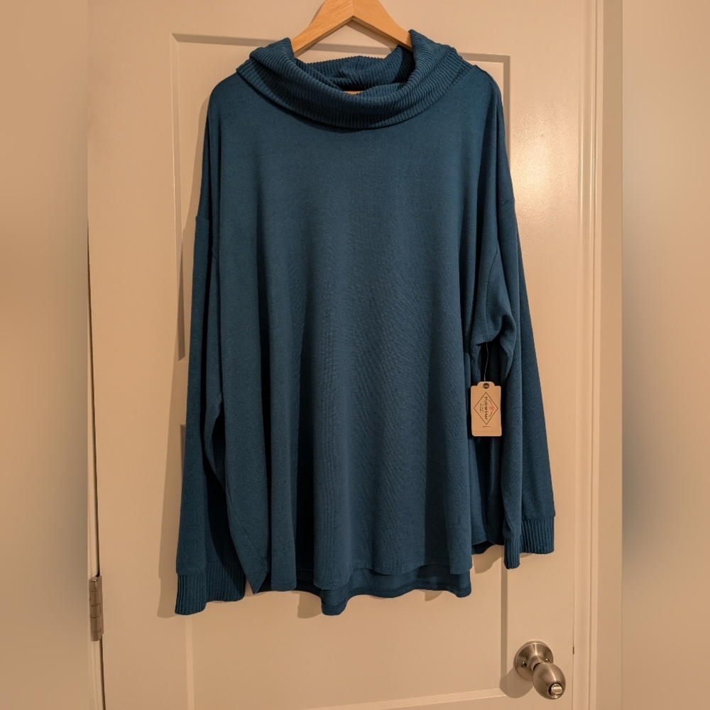 St. John's Bay Teal Women's Sweater  Cowl Neck 3X NEW